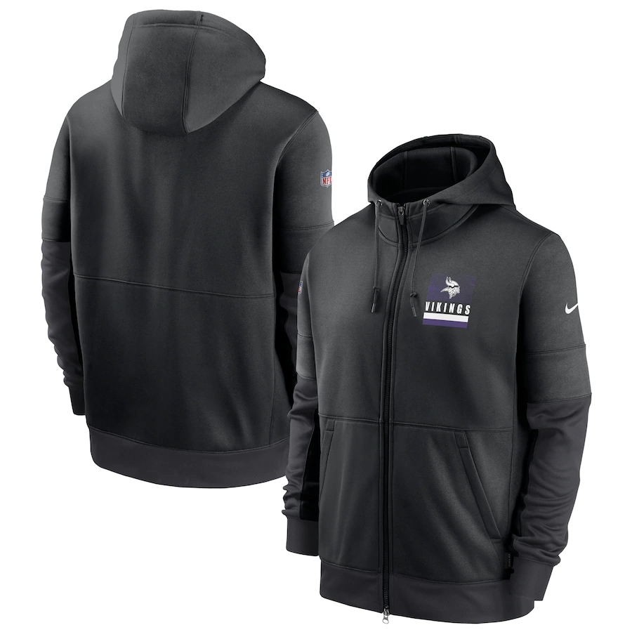 Men's Minnesota Vikings Black Sideline Impact Lockup Performance Full-Zip Hoodie Men's Minnesota Vikings Black Sideline Impact Lockup Performance Full-Zip Hoodie